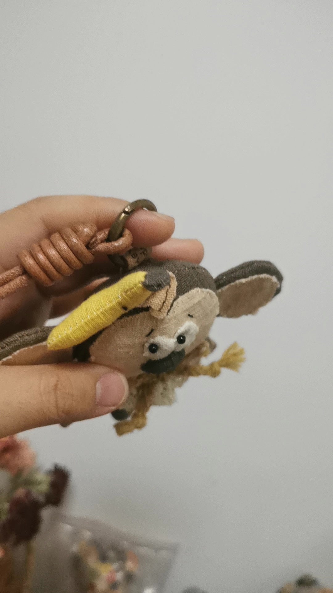 Handmade Cotton Cloth Monkey Pendant with Banana