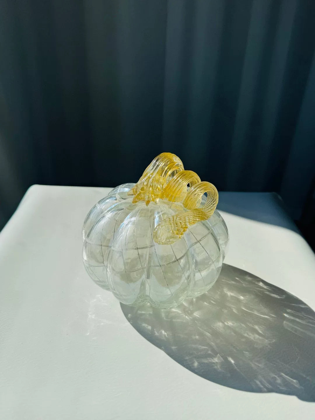 Handcrafted Iridescent Glass Pumpkin Sculpture 15cm