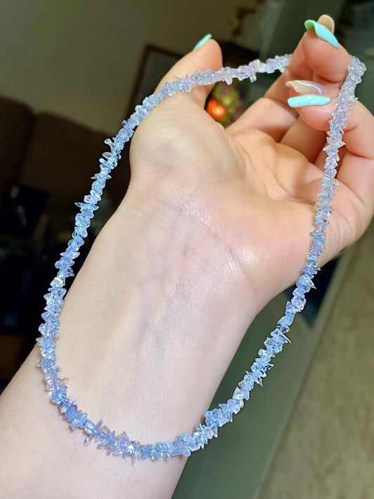 Aquamarine Chip Necklace, 44.5 cm, Silver Clasp
