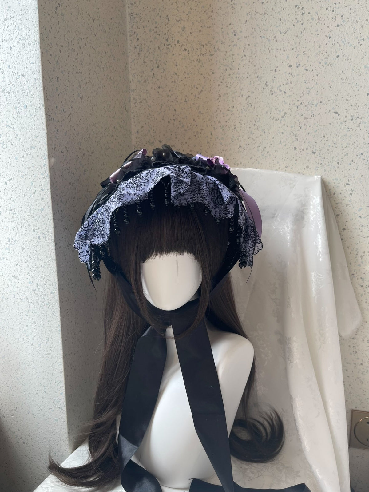 Lolita Black Purple Lace Bonnet Gothic