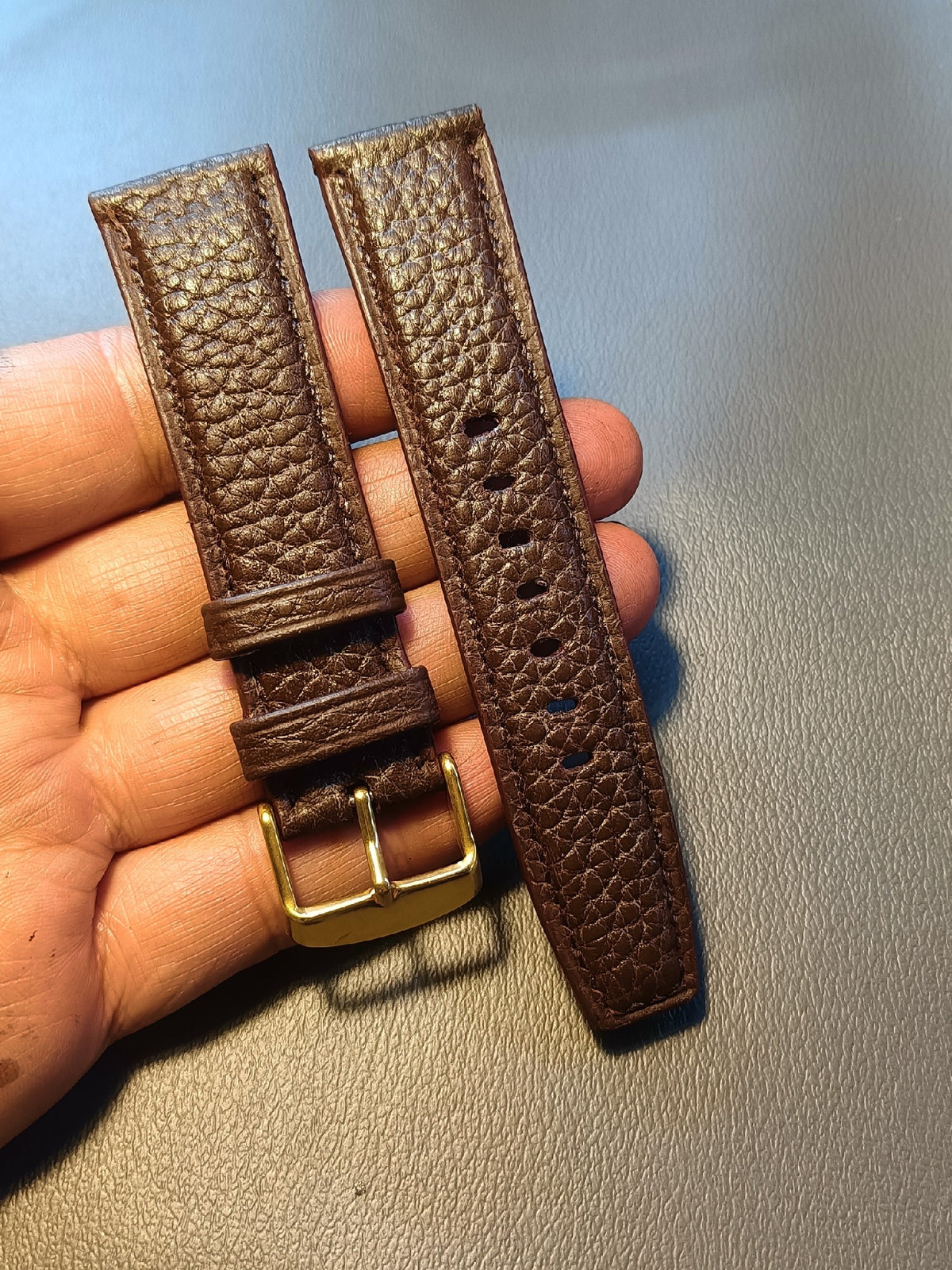 Brown Togo Leather Watch Strap 22mm