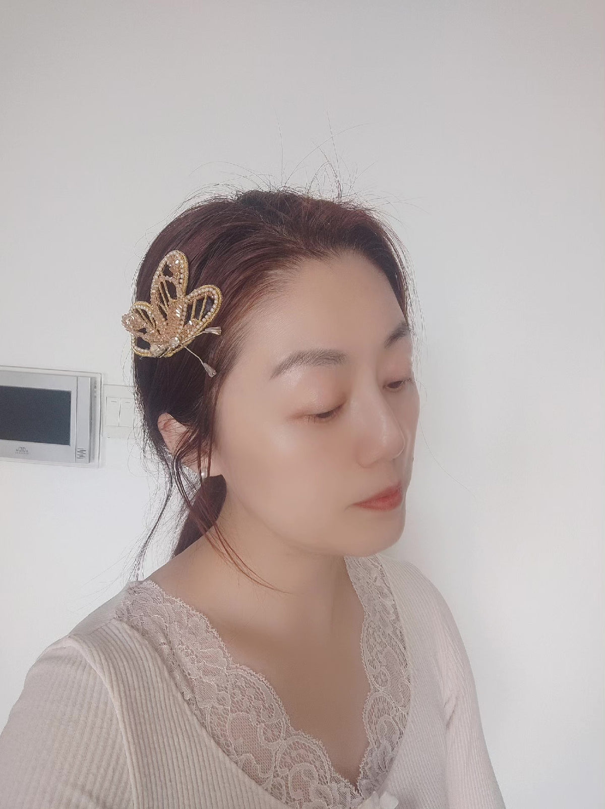 Butterfly Beaded Openwork Hair Clip
