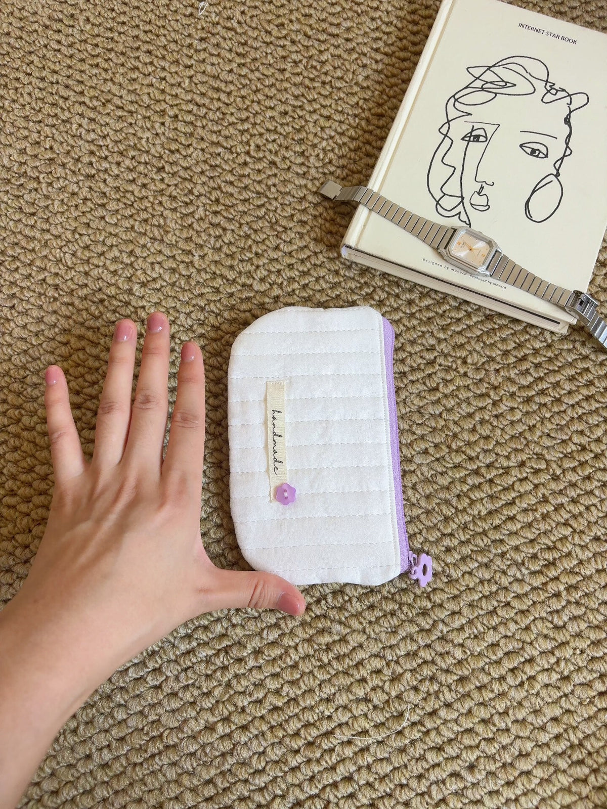 Pochette Zippée en Coton Matelassé Blanc