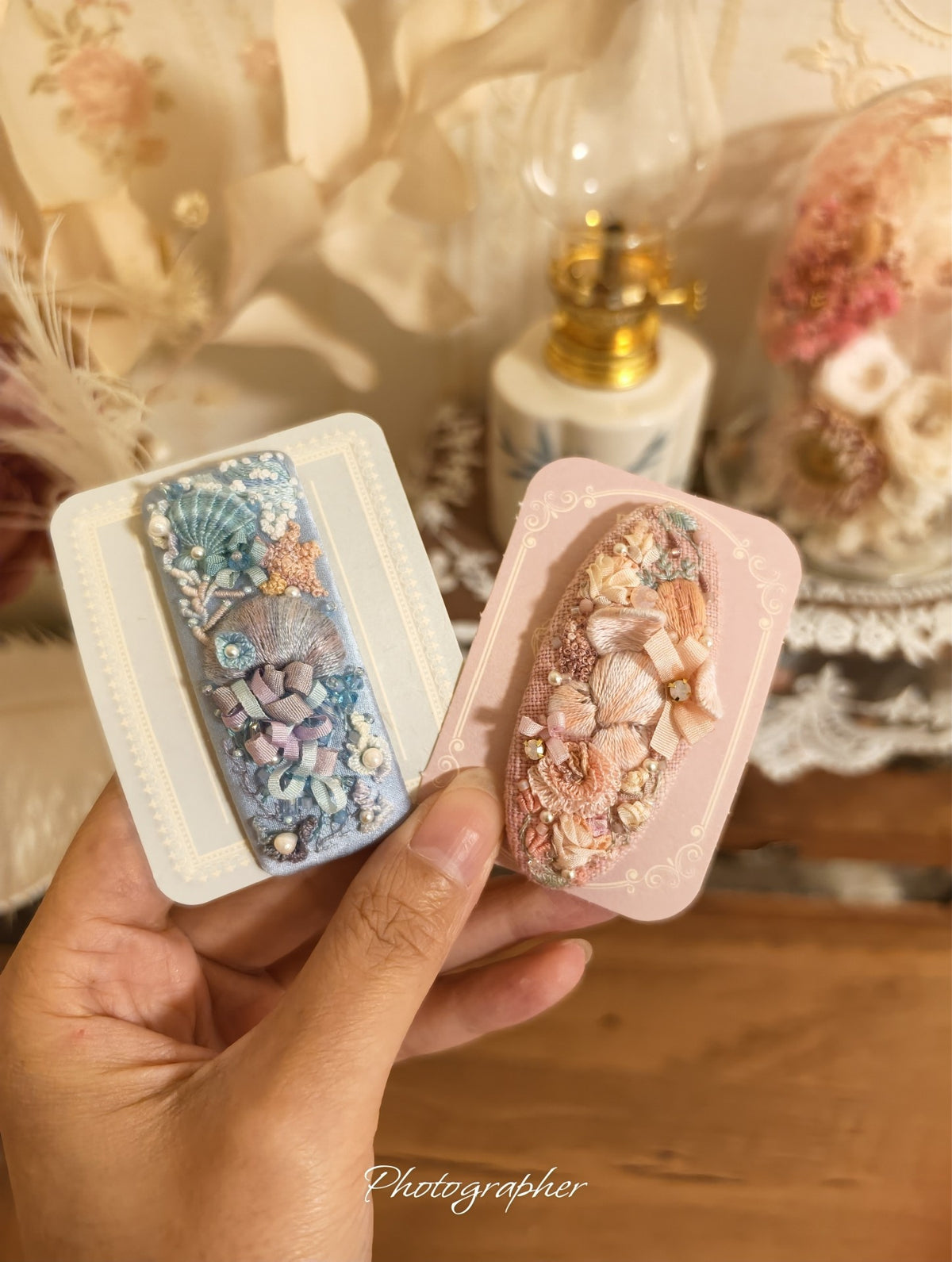 Handmade Embroidery Hair Clips Set Rabbit Ocean