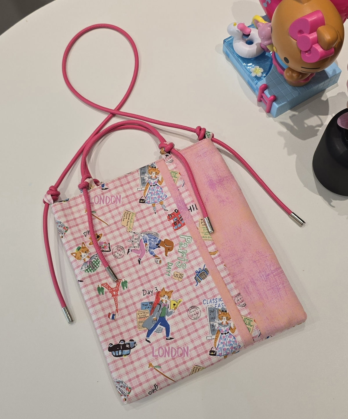 Pink London Cat Shoulder Bag Plaid