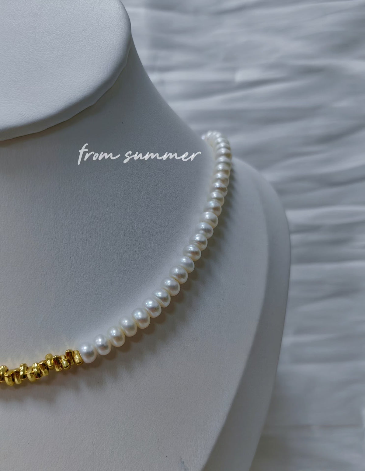 Freshwater Pearl Gold Bead Necklace
