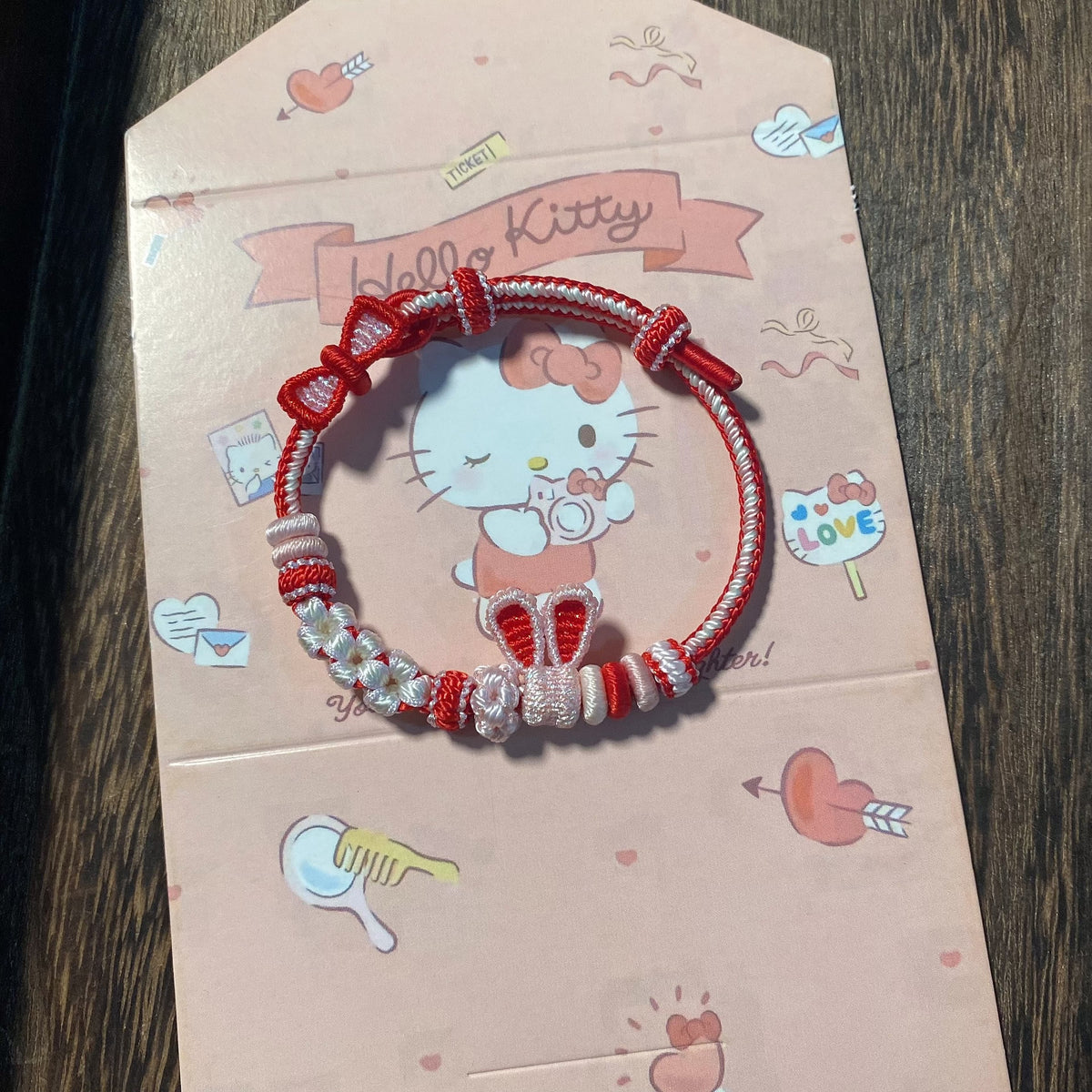 Handwoven Rabbit Motif Red Rope Bracelet