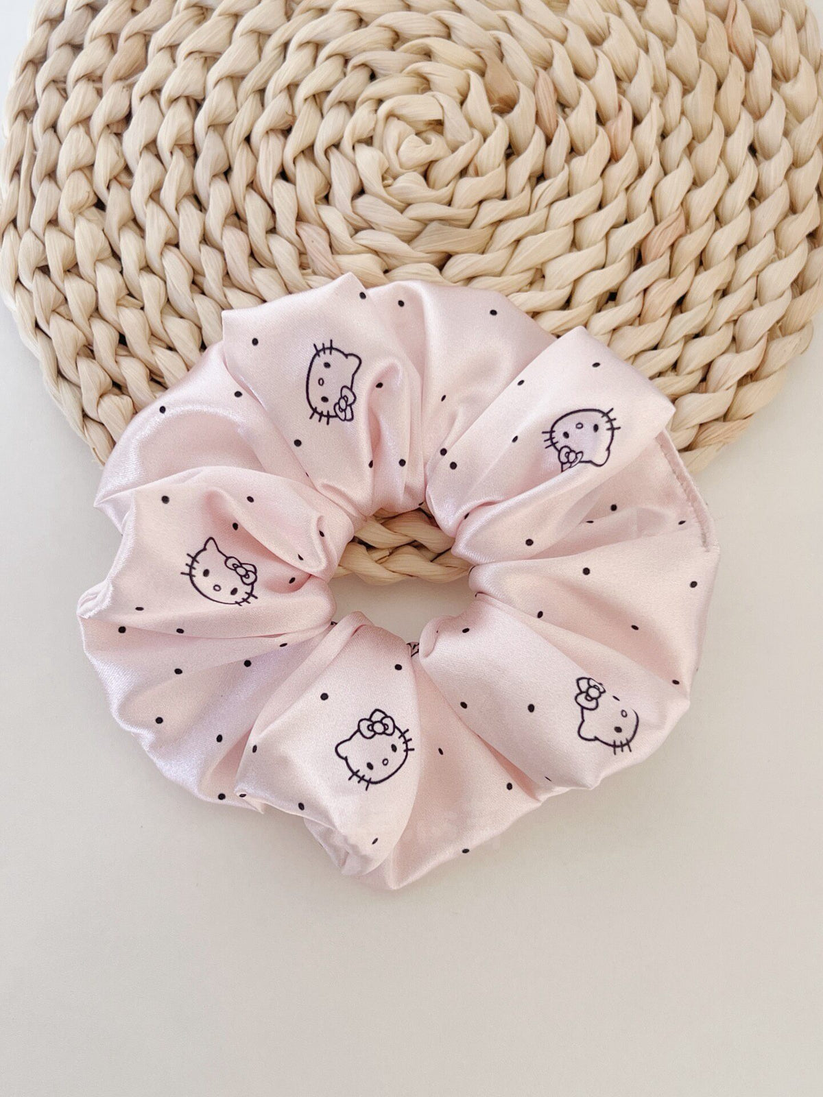Pink Hello Kitty Polka Dot Satin Scrunchie
