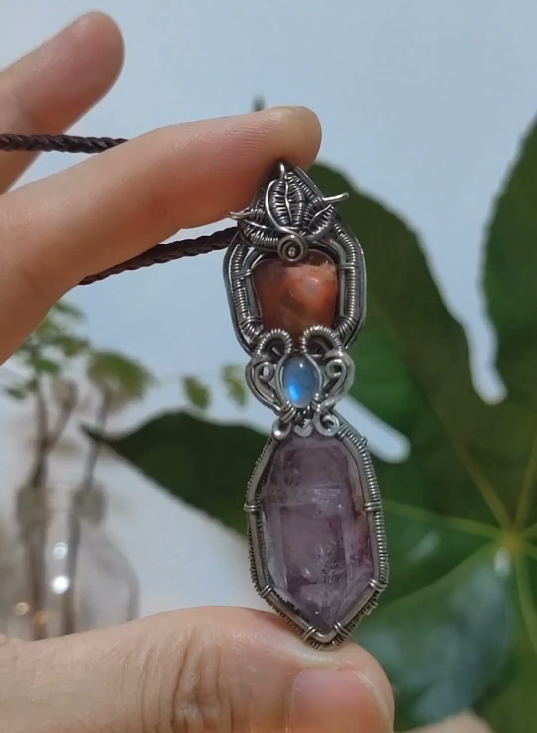 Wire Wrapped Ruwe Agaat Hanger Ketting