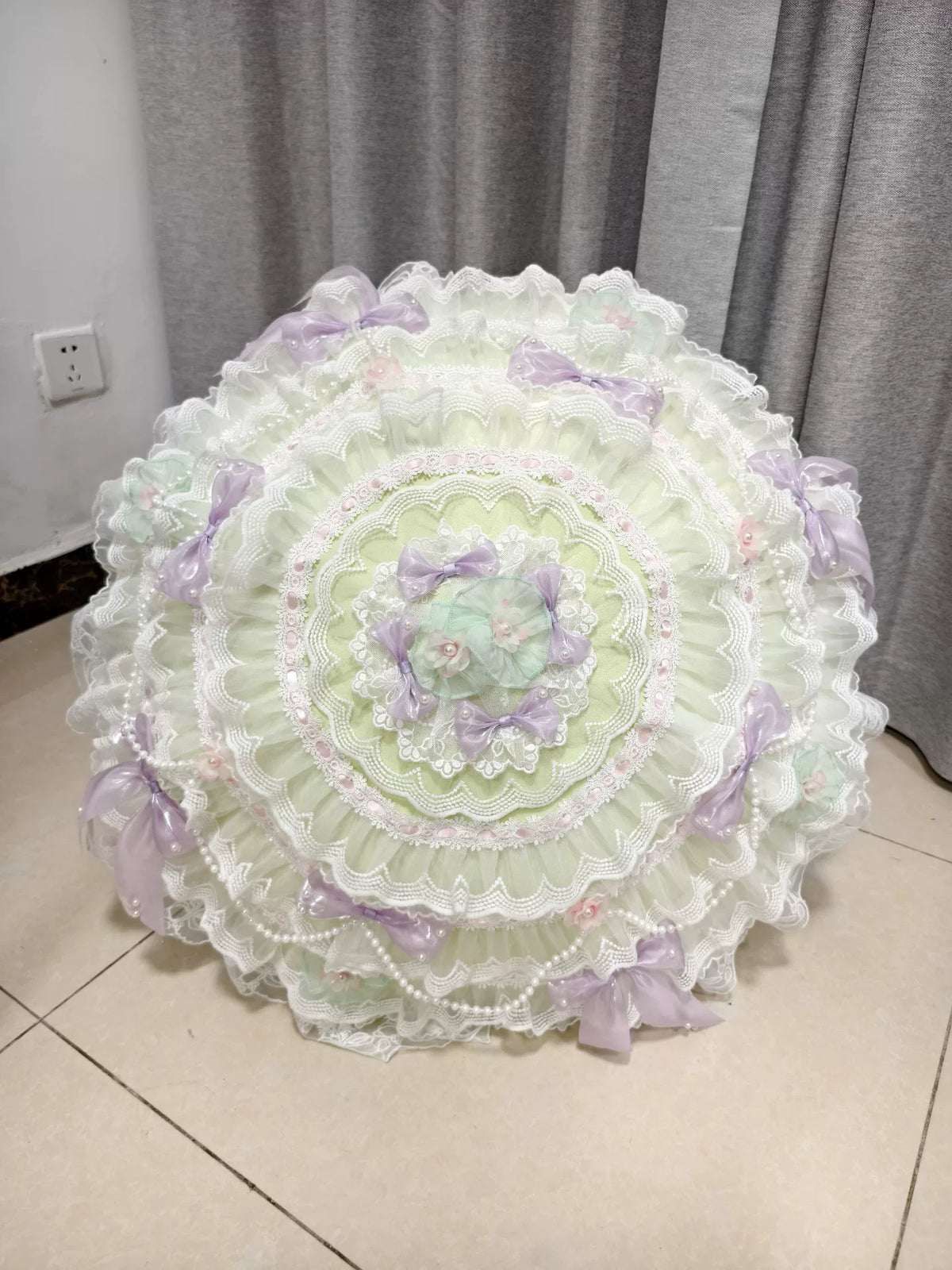 ハンドメイド ミントグリーンとラベンダーのロリータパラソル