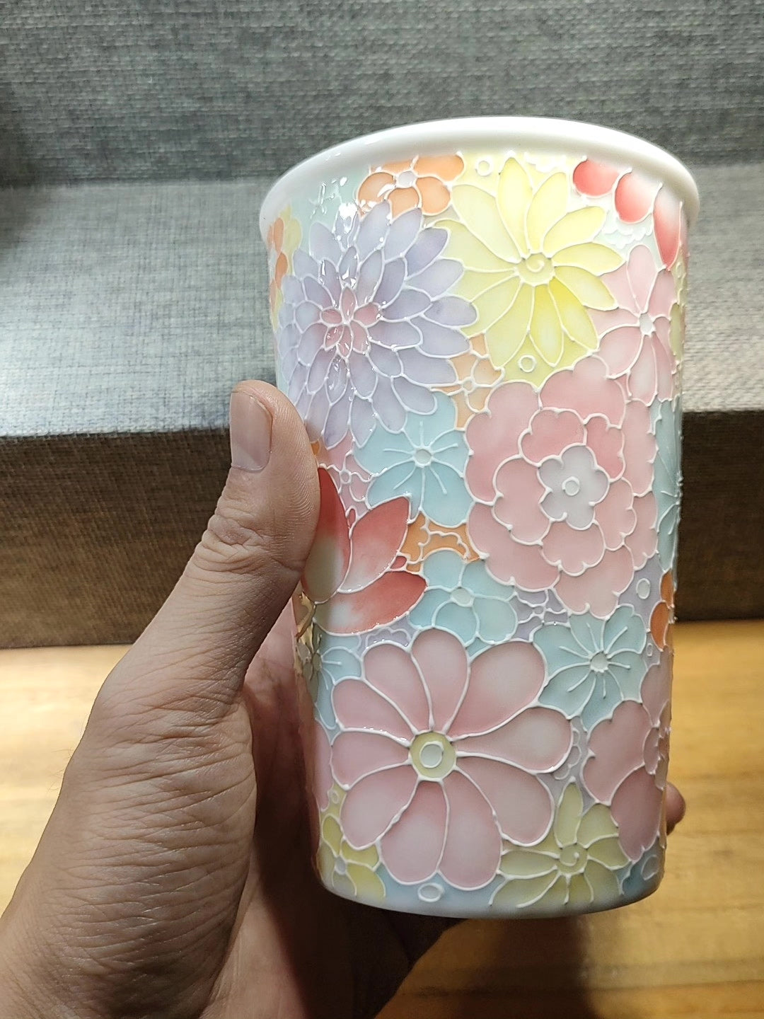 Jade Clay Floral Relief Tall Ceramic Mug