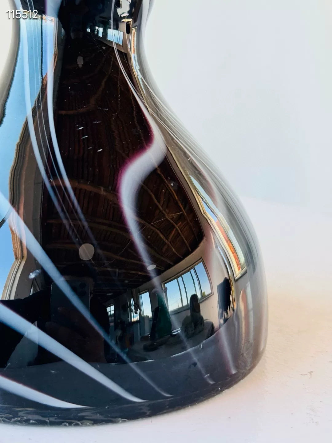 Hand Blown Glass Vase with White Swirls