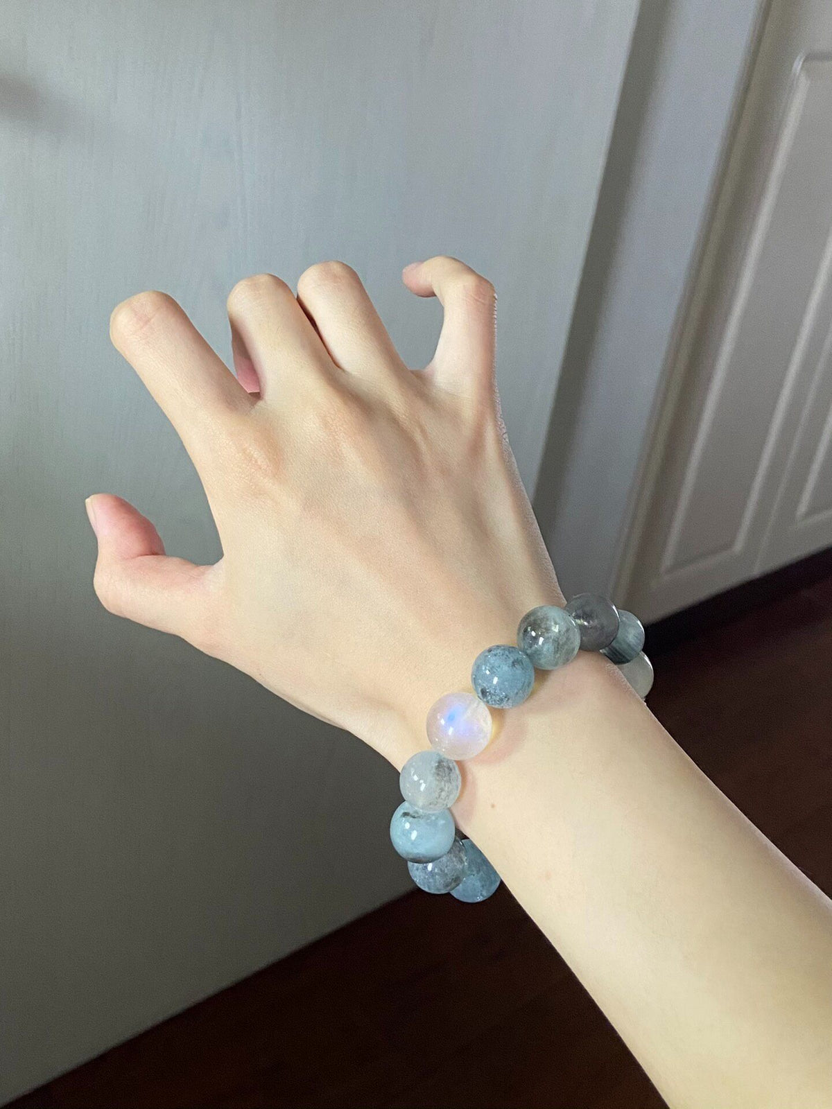 Natural Aquamarine Moonstone Beaded Bracelet