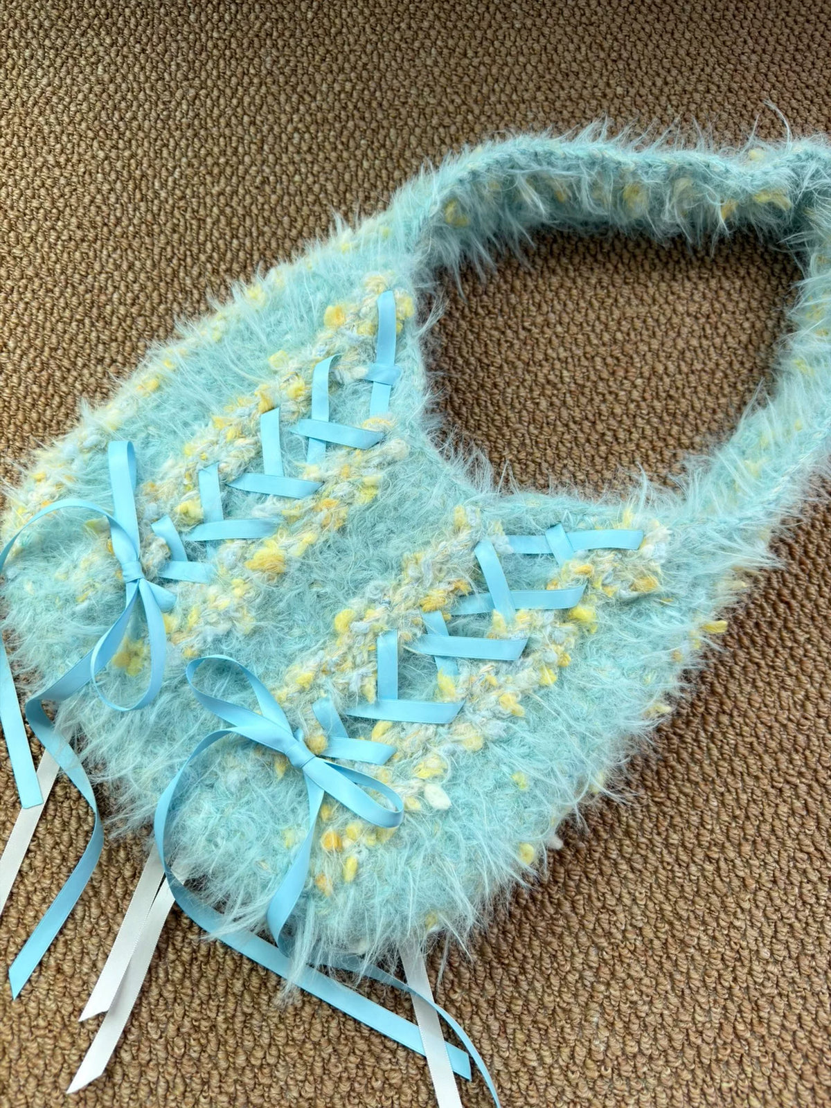 Crocheted Ballet Shoulder Bag with Ribbon Lacing