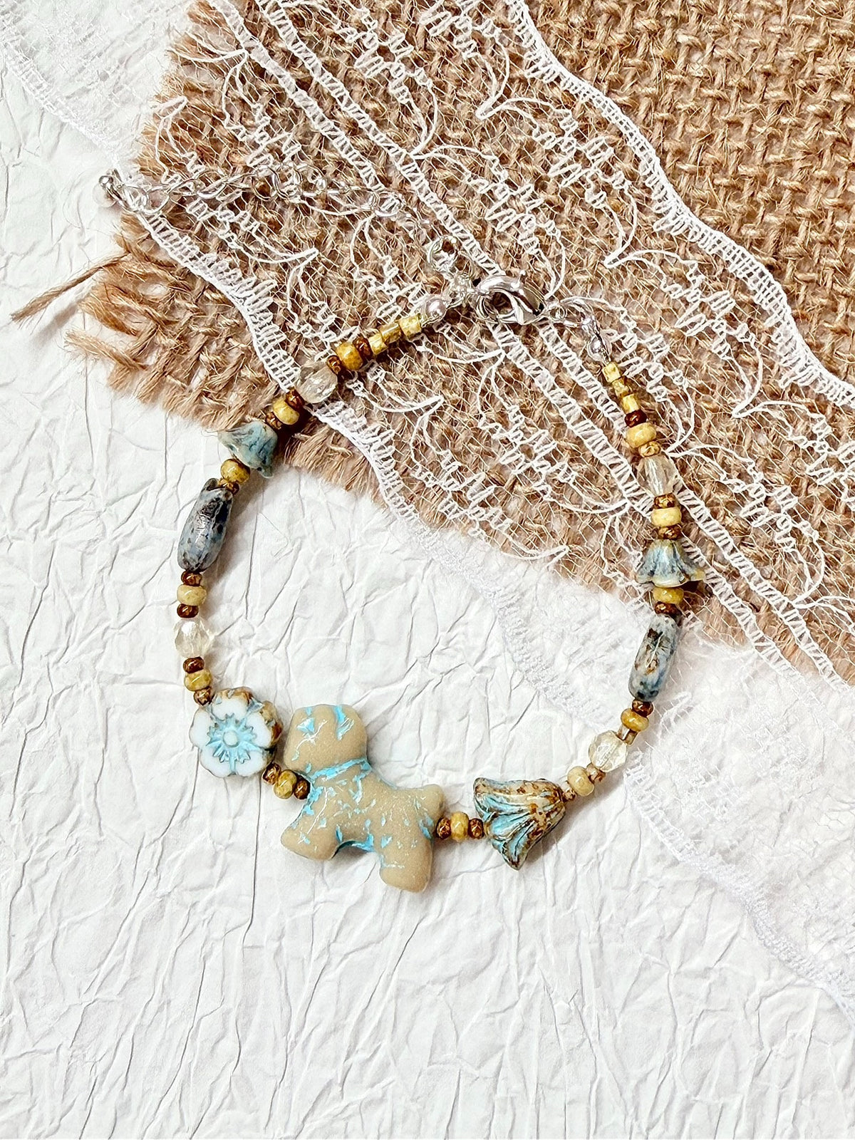 Handcrafted Beaded Bracelet with Dog Charm