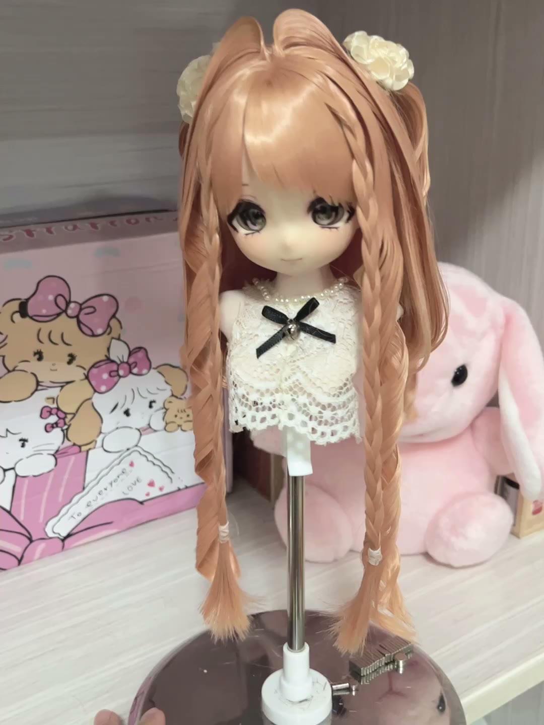 Doll Wig Apricot Twin Tails Braided