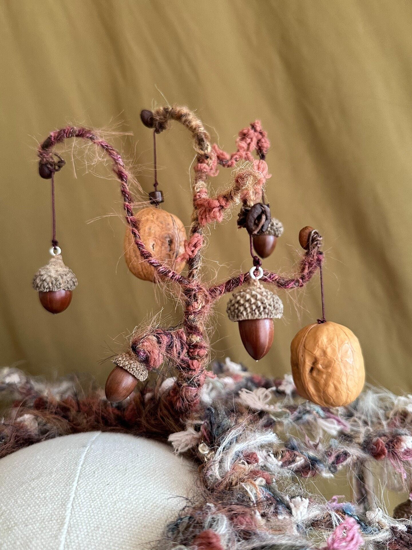Handcrafted Walnut and Acorn Veil Headpiece
