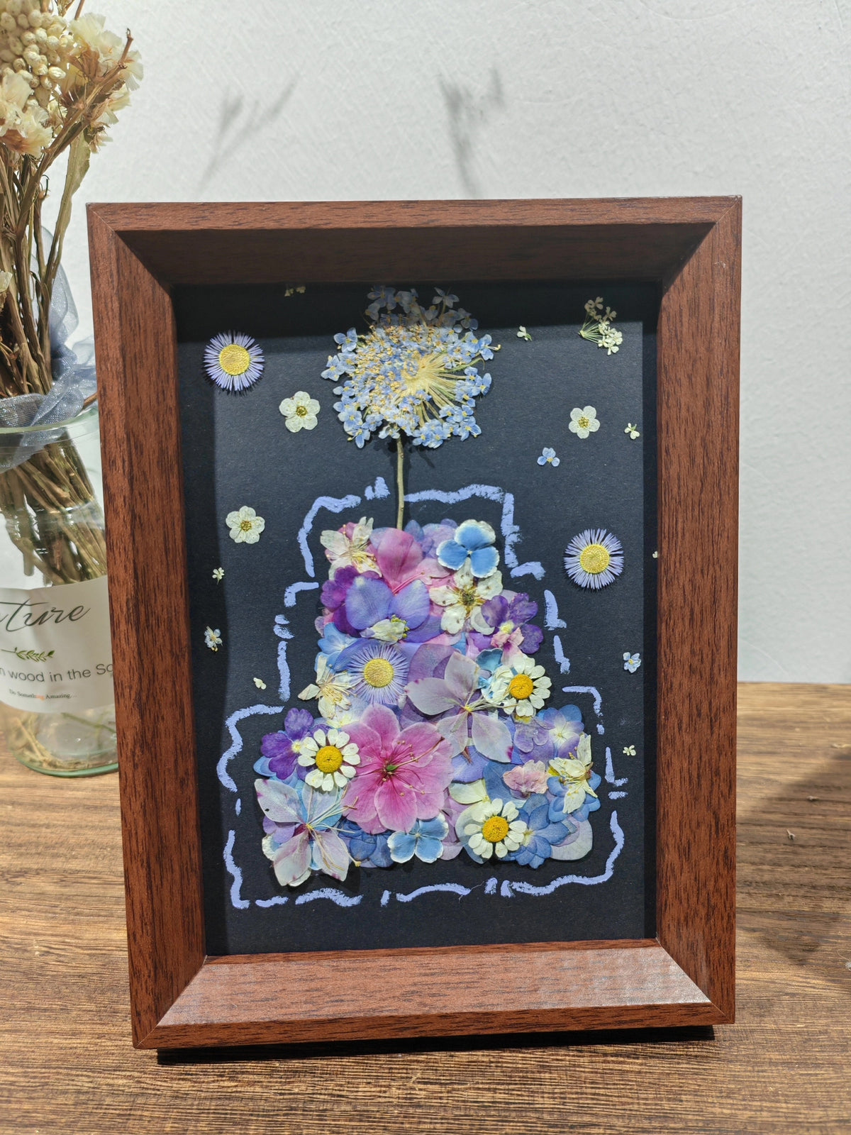 Handmade Pressed Flower Birthday Cake Shadow Box
