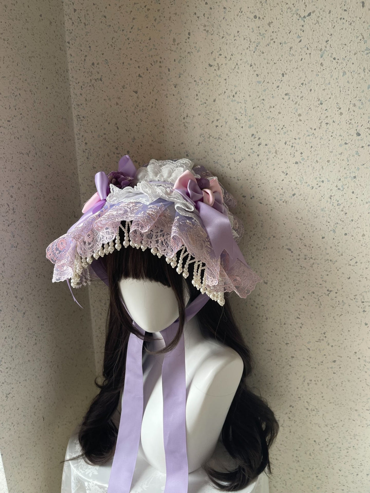 Lolita Lace Bonnet Handcrafted Pink Purple
