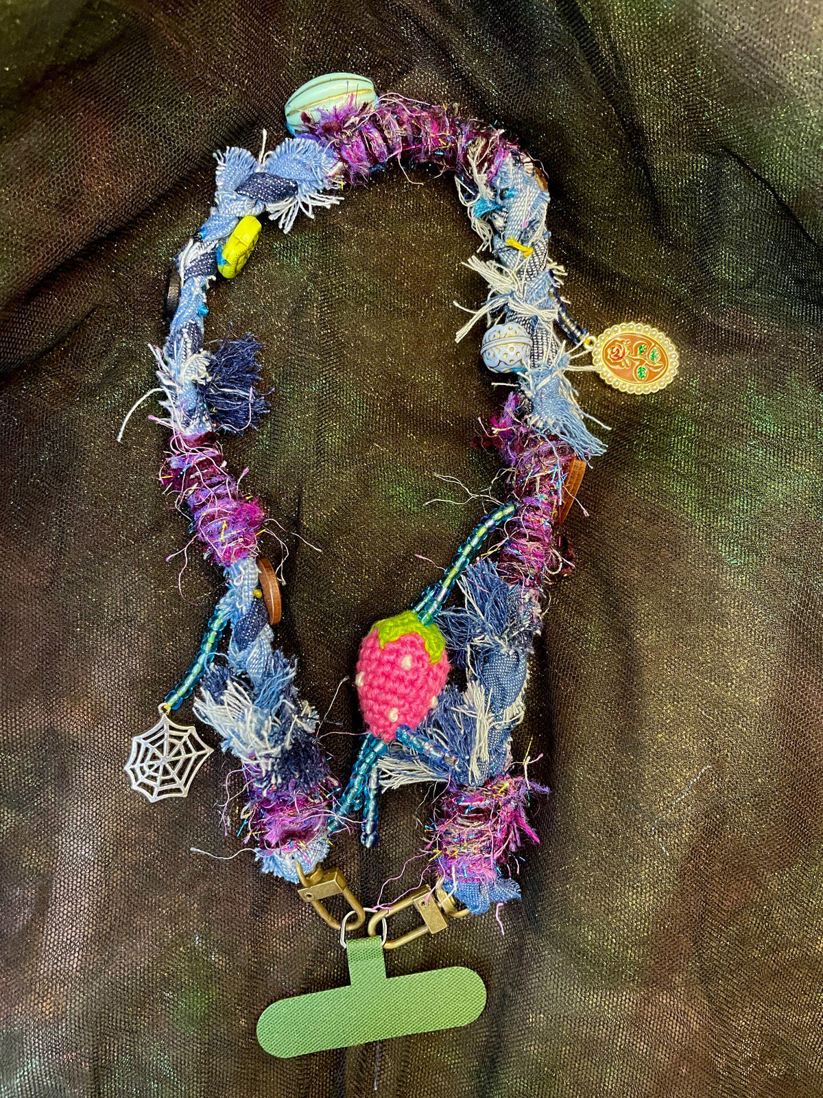 Denim Purple Yarn Phone Strap Handmade