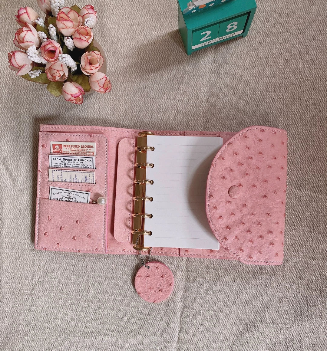 Pink Ostrich Leather Trifold Journal Cover