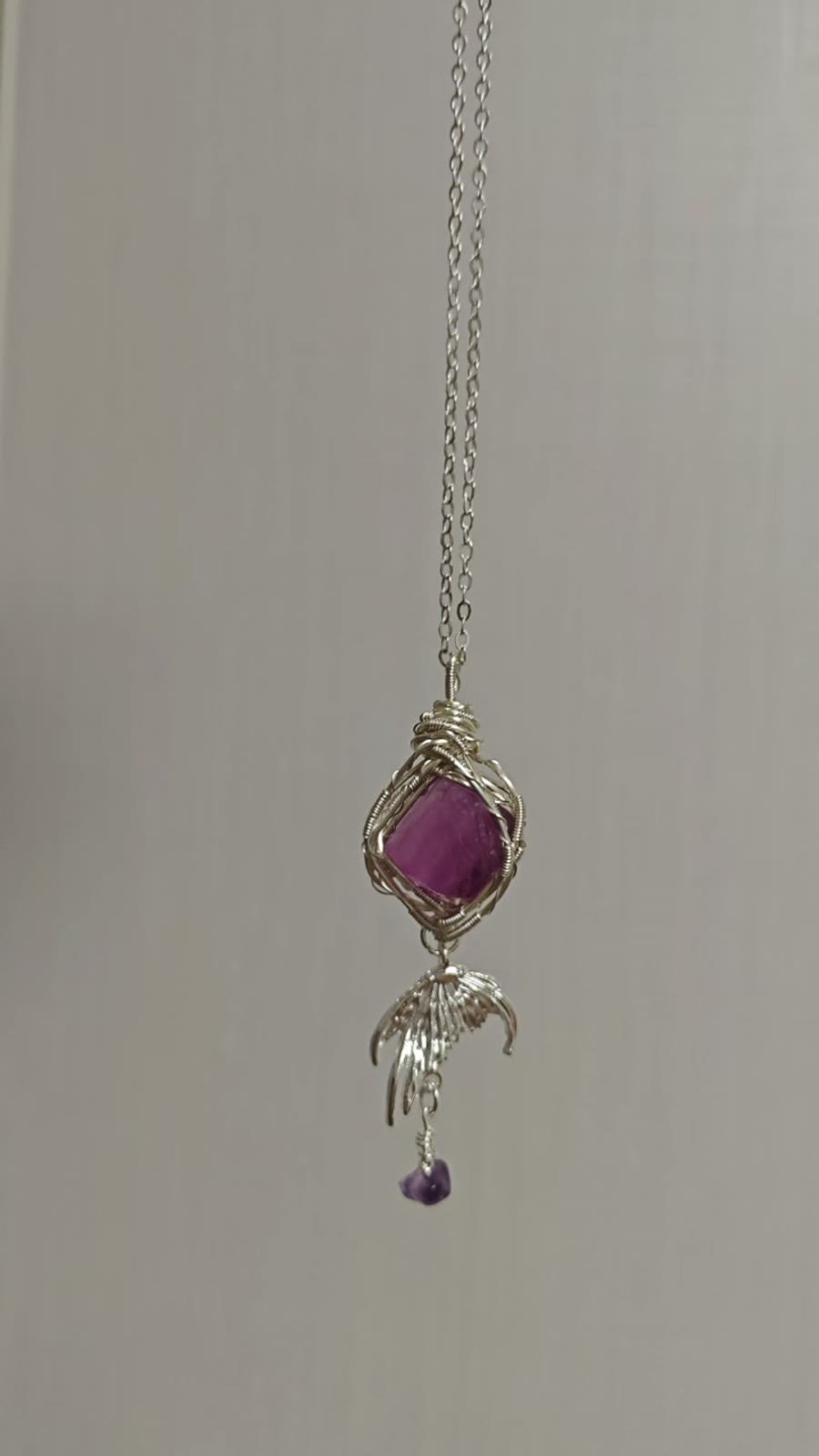 Natural Purple Fluorite Wire Wrapped Necklace