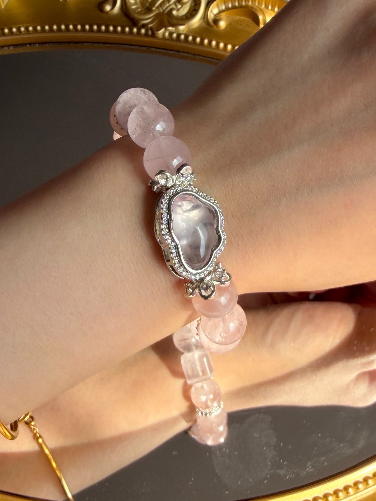 Natuurlijke Rozenkwarts Kralenarmband Pink Phantom