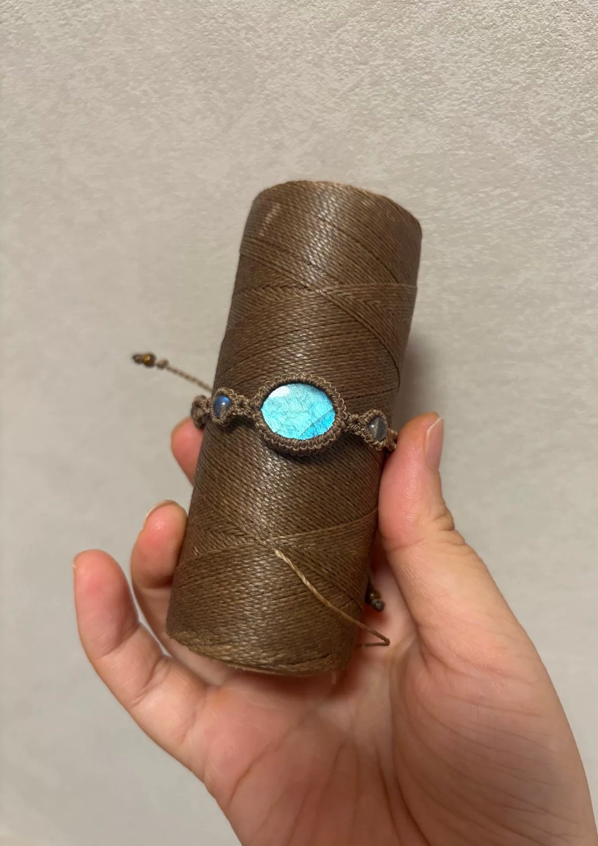 Handgewoven Labradoriet en Maansteen Armband