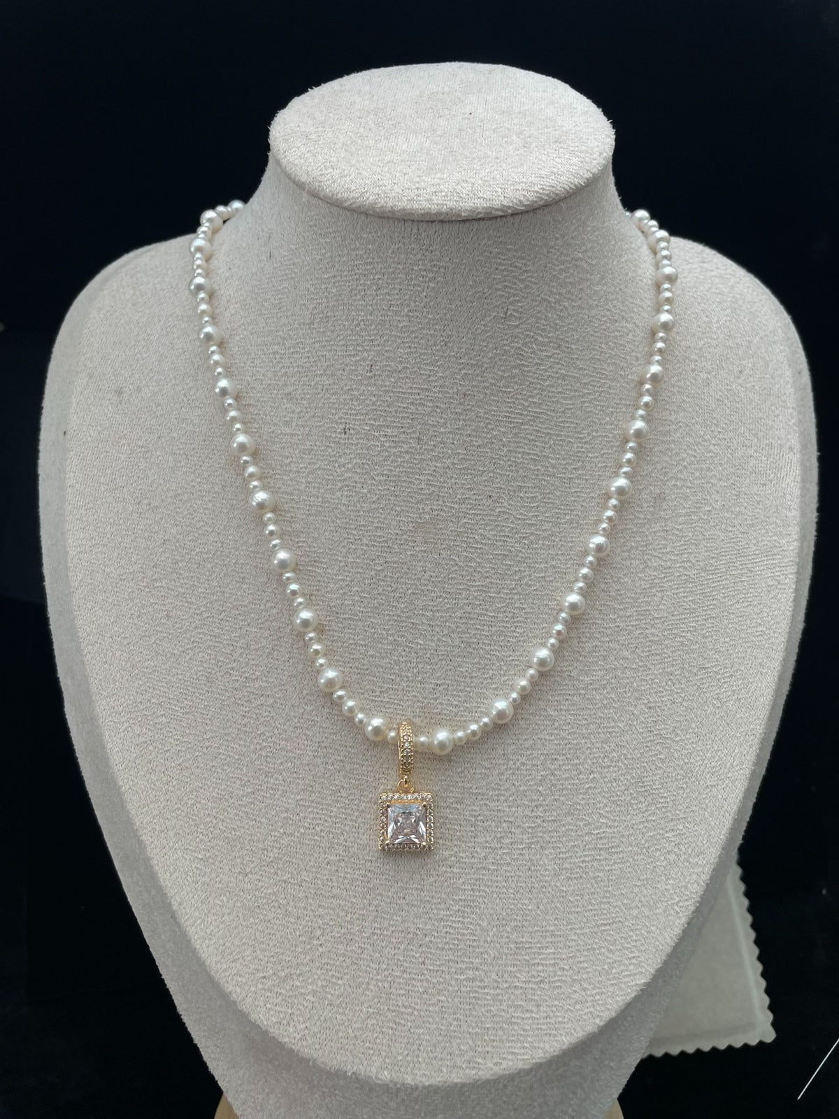 Natural Pearl Necklace with Square Pendant