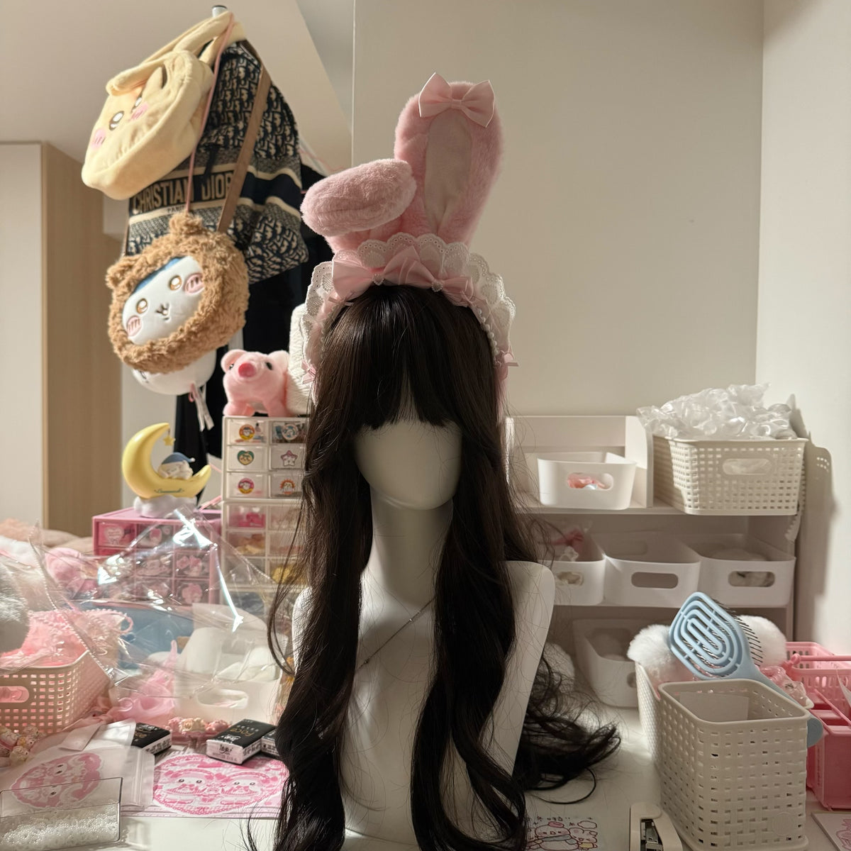 Pink Plush Bunny Ear Headband