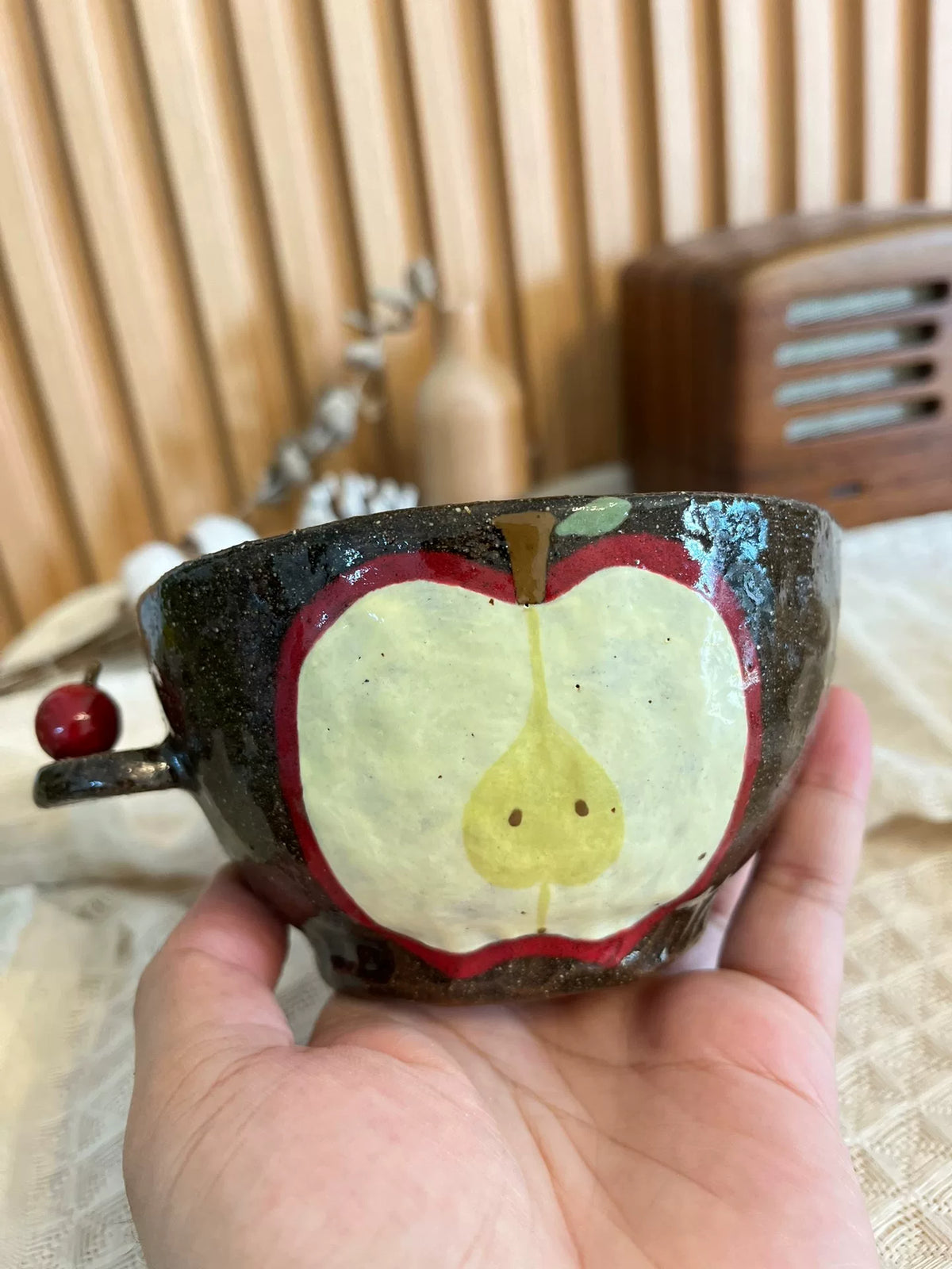 Handmade Black Pottery Apple Bowl 380 ml