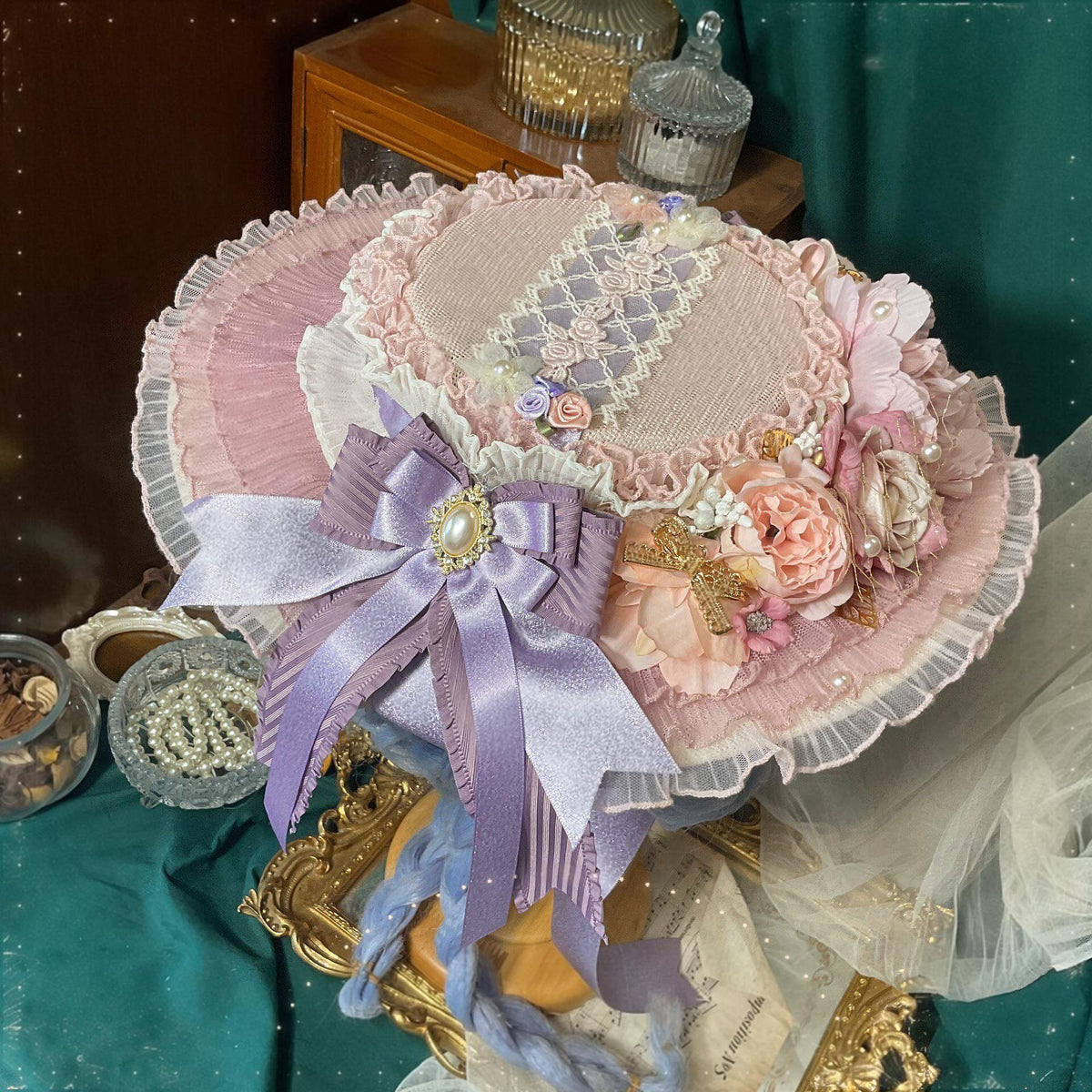 Lolita Flat Hat with Lavender Bow