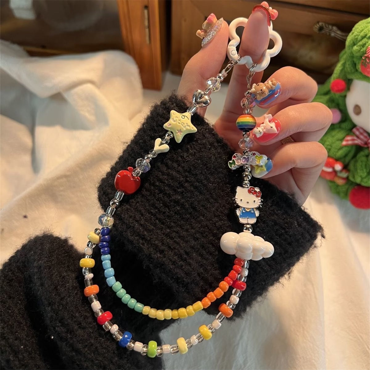 Rainbow Beaded Phone Charm Strap with Charms