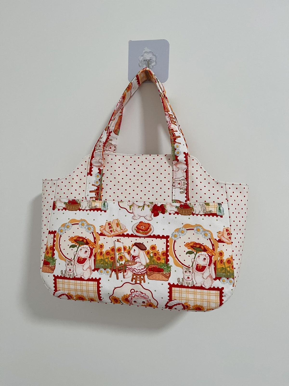 Handtasche aus Baumwoll-Canvas mit Hasenprint