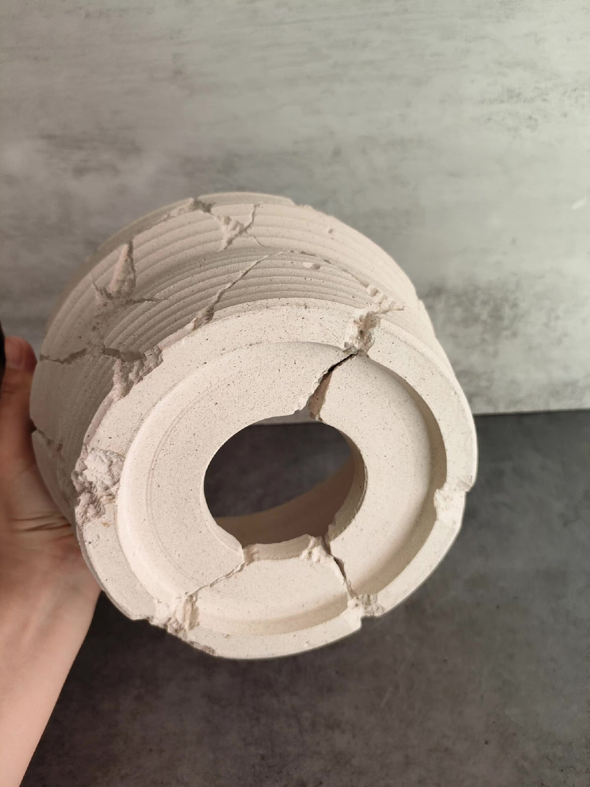Cracked Ceramic Planter with Ribbed Texture