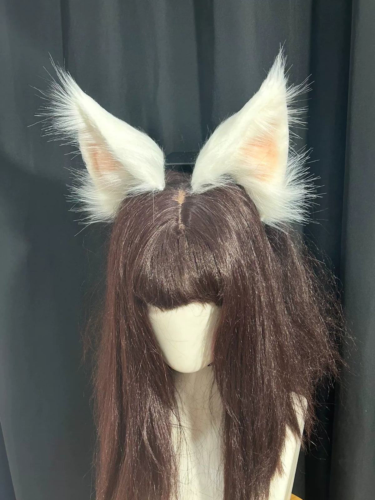 Diadema de orejas de zorro blancas y posicionables