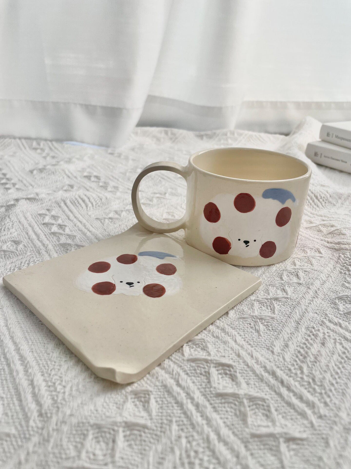 Hand Painted Ceramic Coffee Cup and Coaster Set
