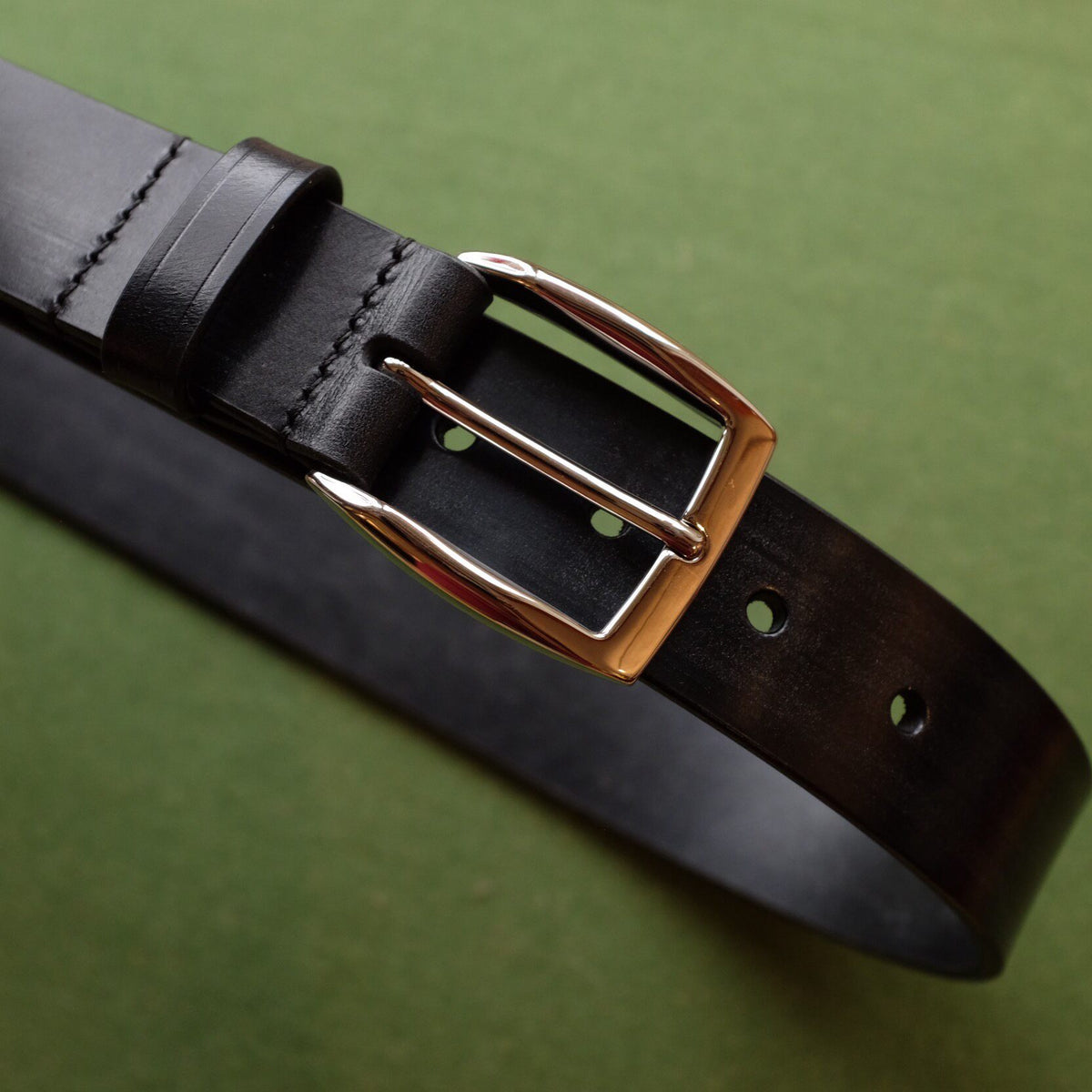 35mm Black Leather Belt with Solid Brass Buckle