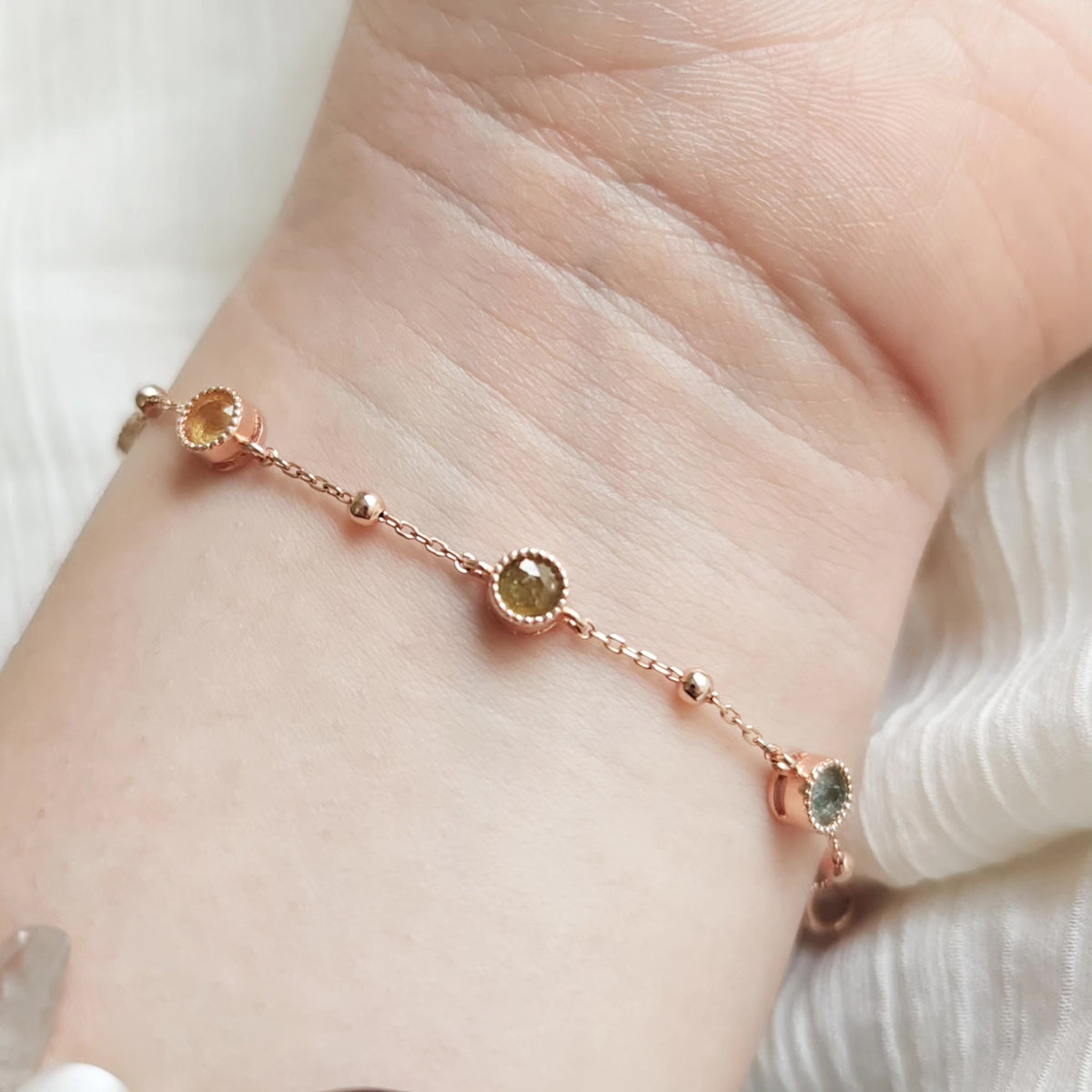 Fluorit Tourmalin Roségold Armband