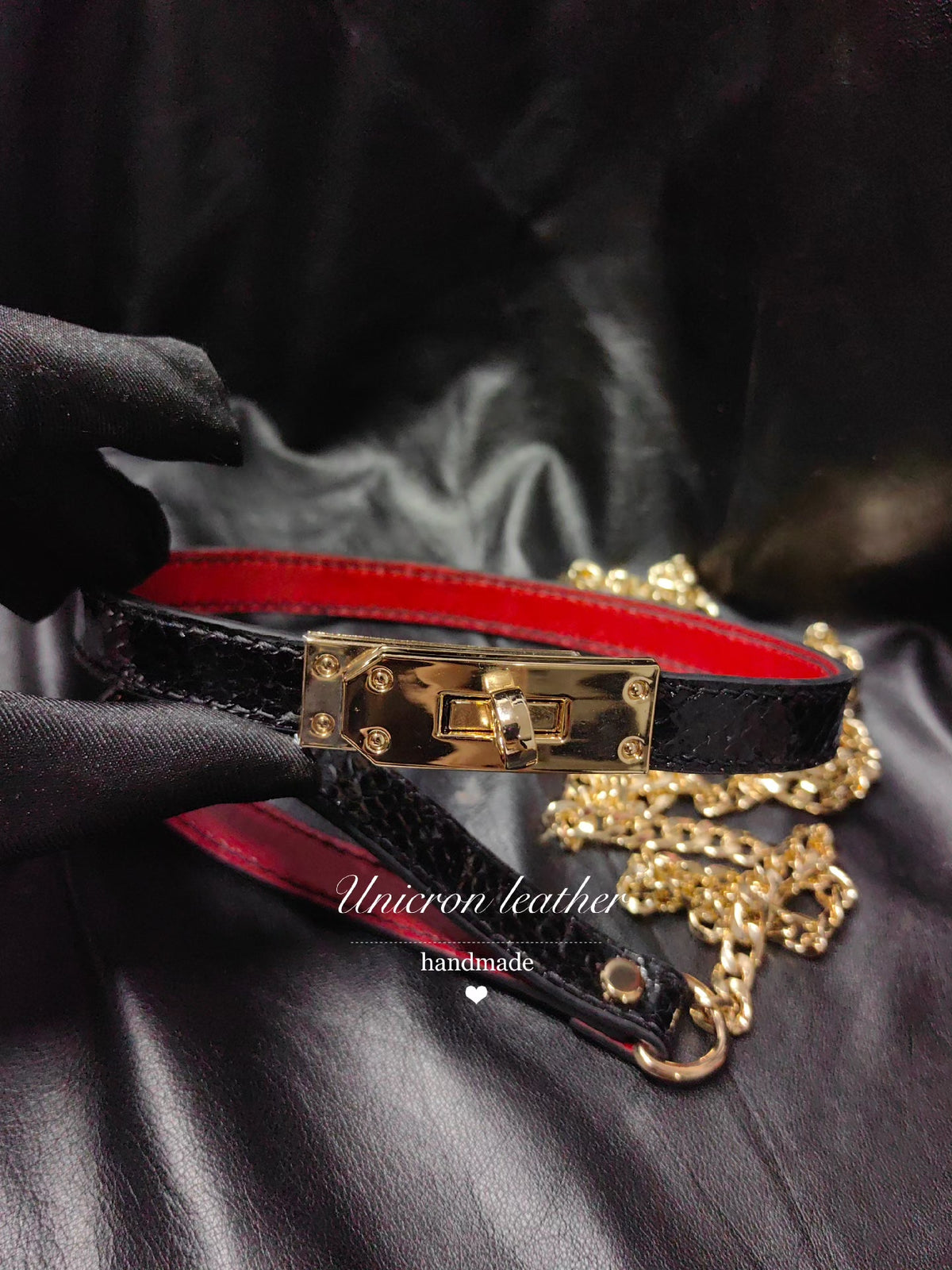 Snakeskin Leather Choker Necklace Leash Set