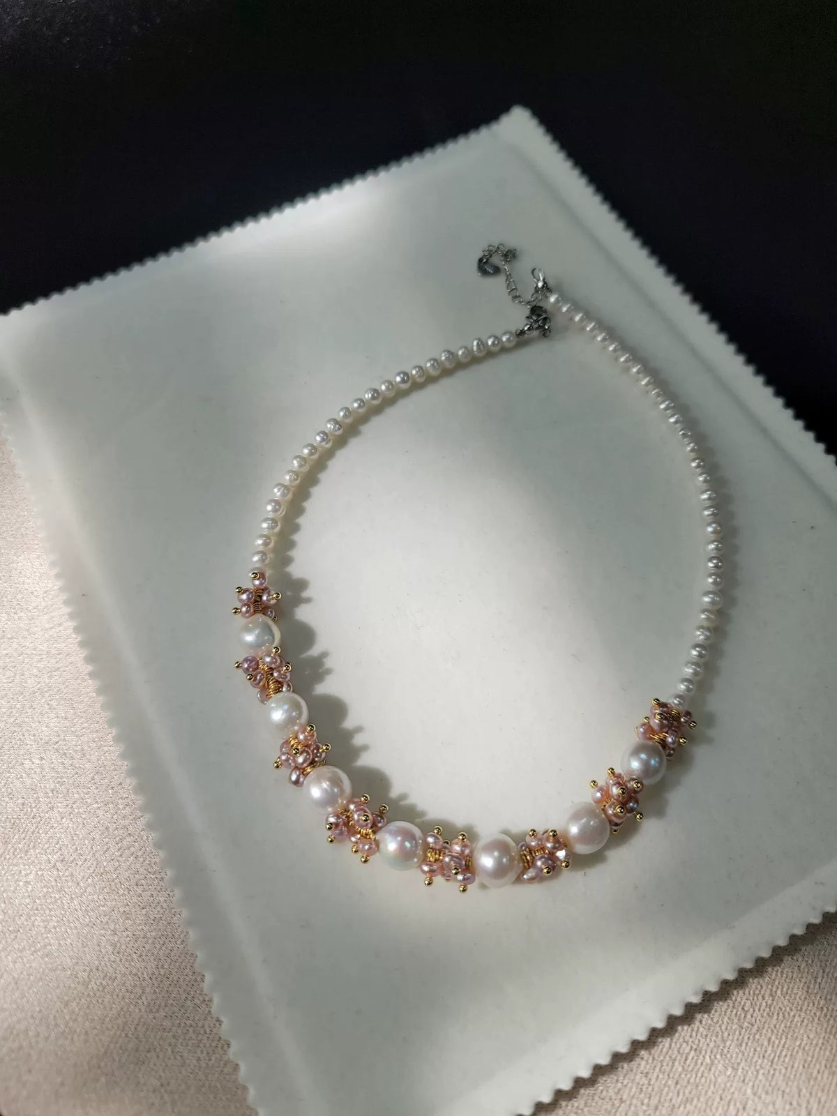 Natural Pink Pearl Floral Necklace
