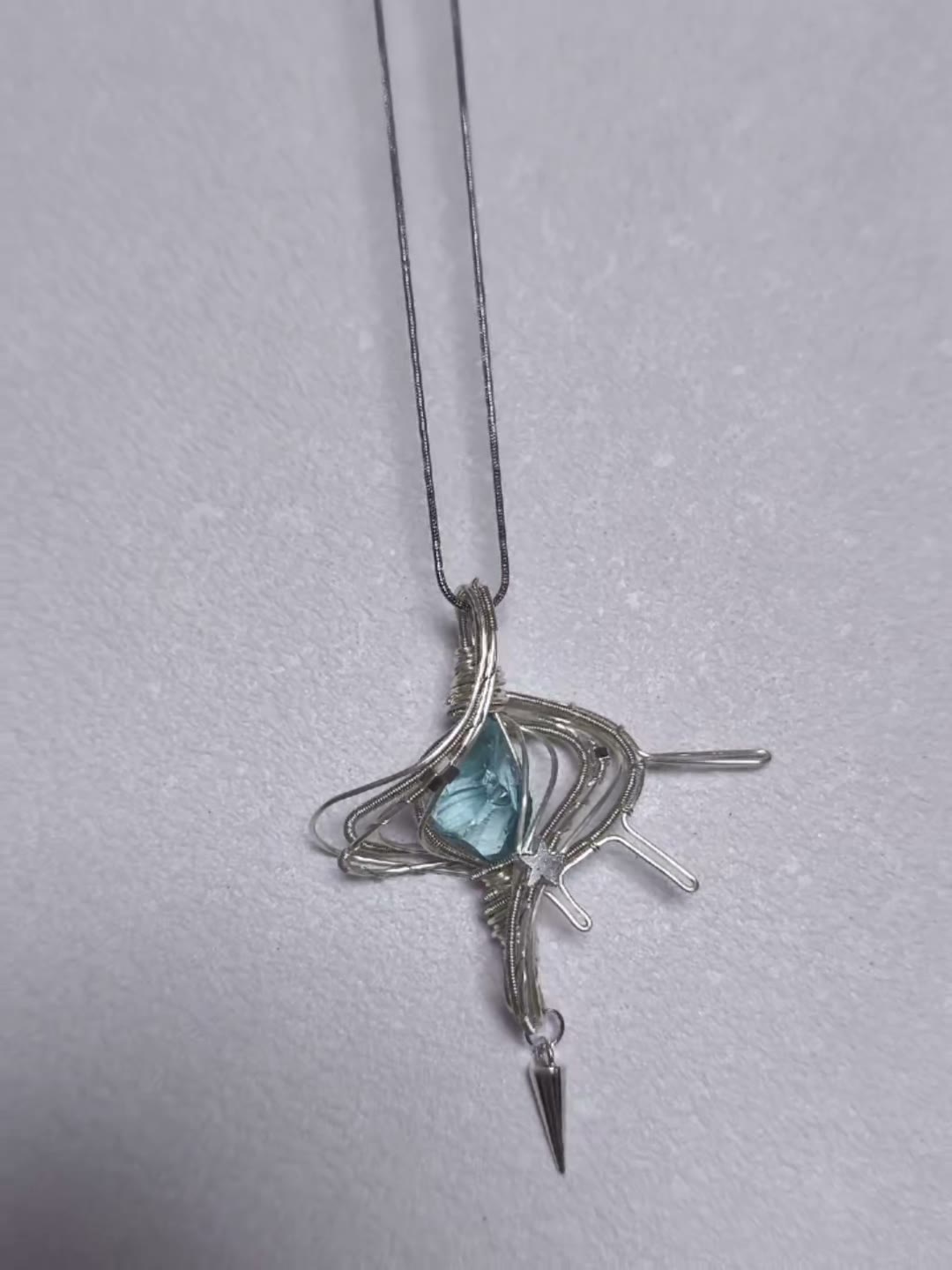 Wire Wrapped Blue Stone Pendant Necklace