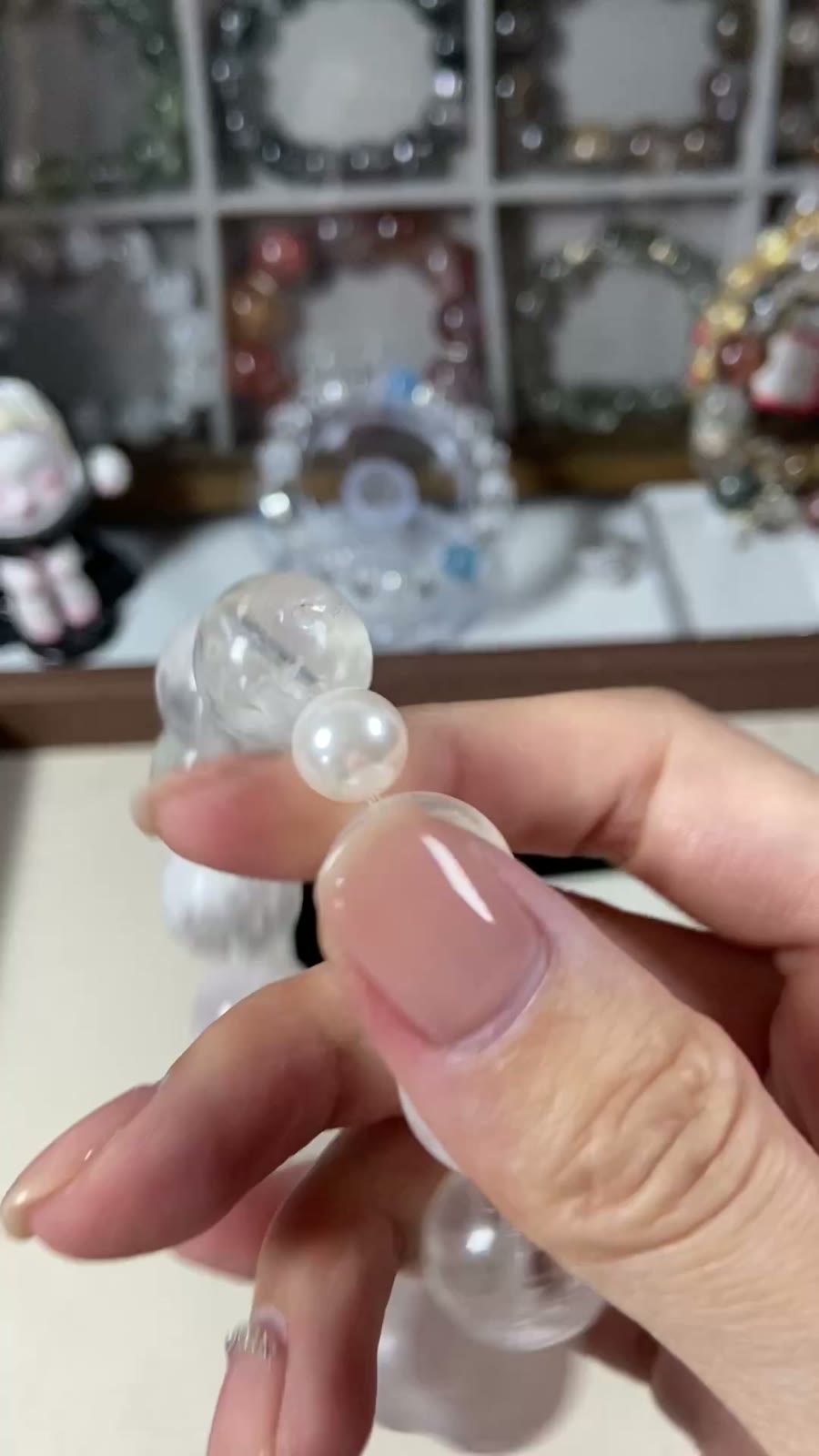 Natural White Snowflake Phantom Quartz Bracelet 16.5mm