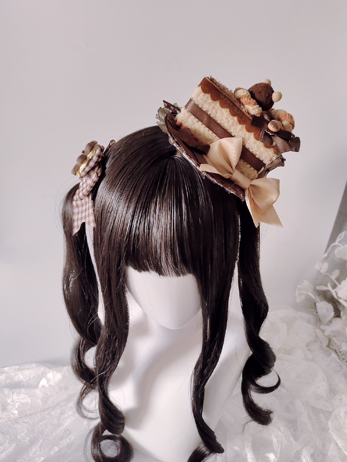 Chocolate Brown Cake Slice Mini Top Hat Lolita Hair Clip