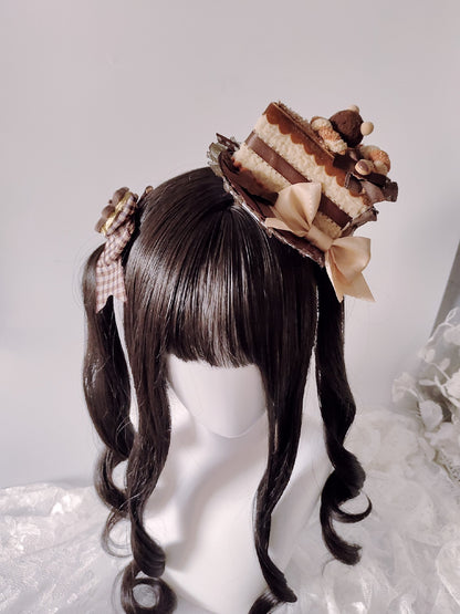 Chocolate Brown Cake Slice Mini Top Hat Lolita Hair Clip