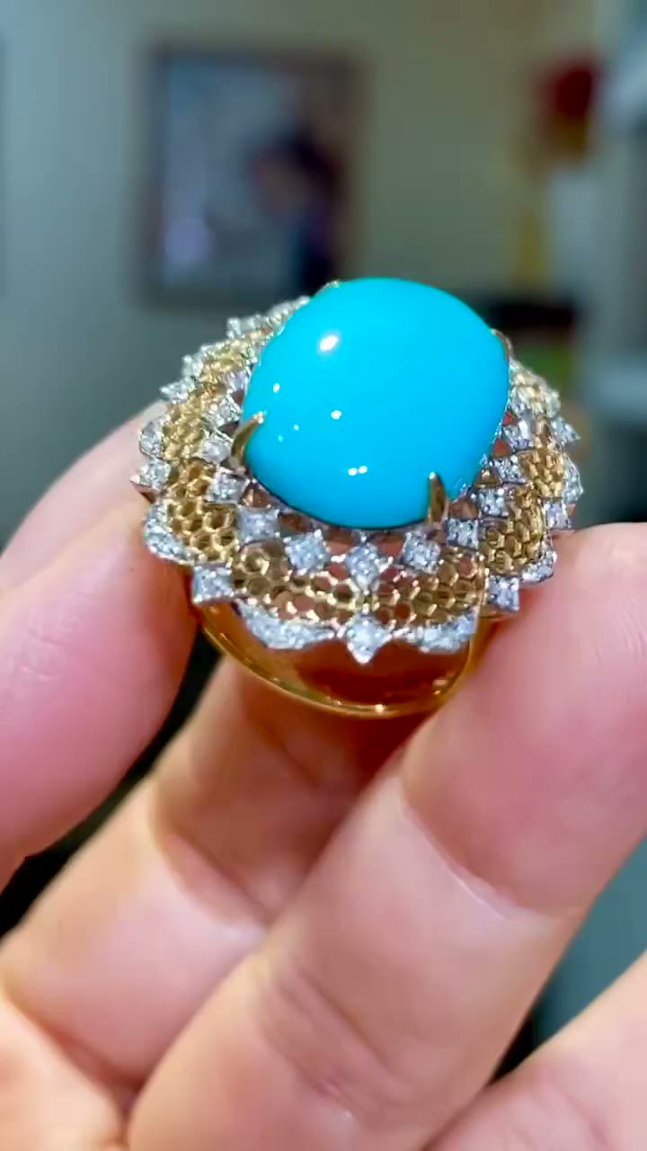 18K Two-Tone Gold Turquoise Diamond Ring