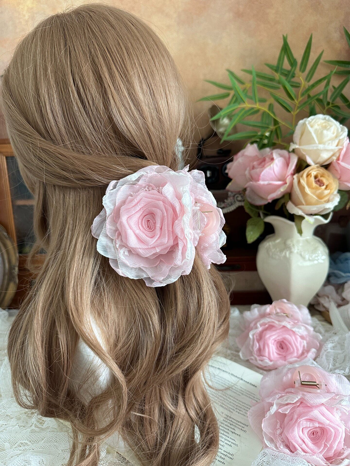 Handmade Fabric Rose Claw Clip 13cm