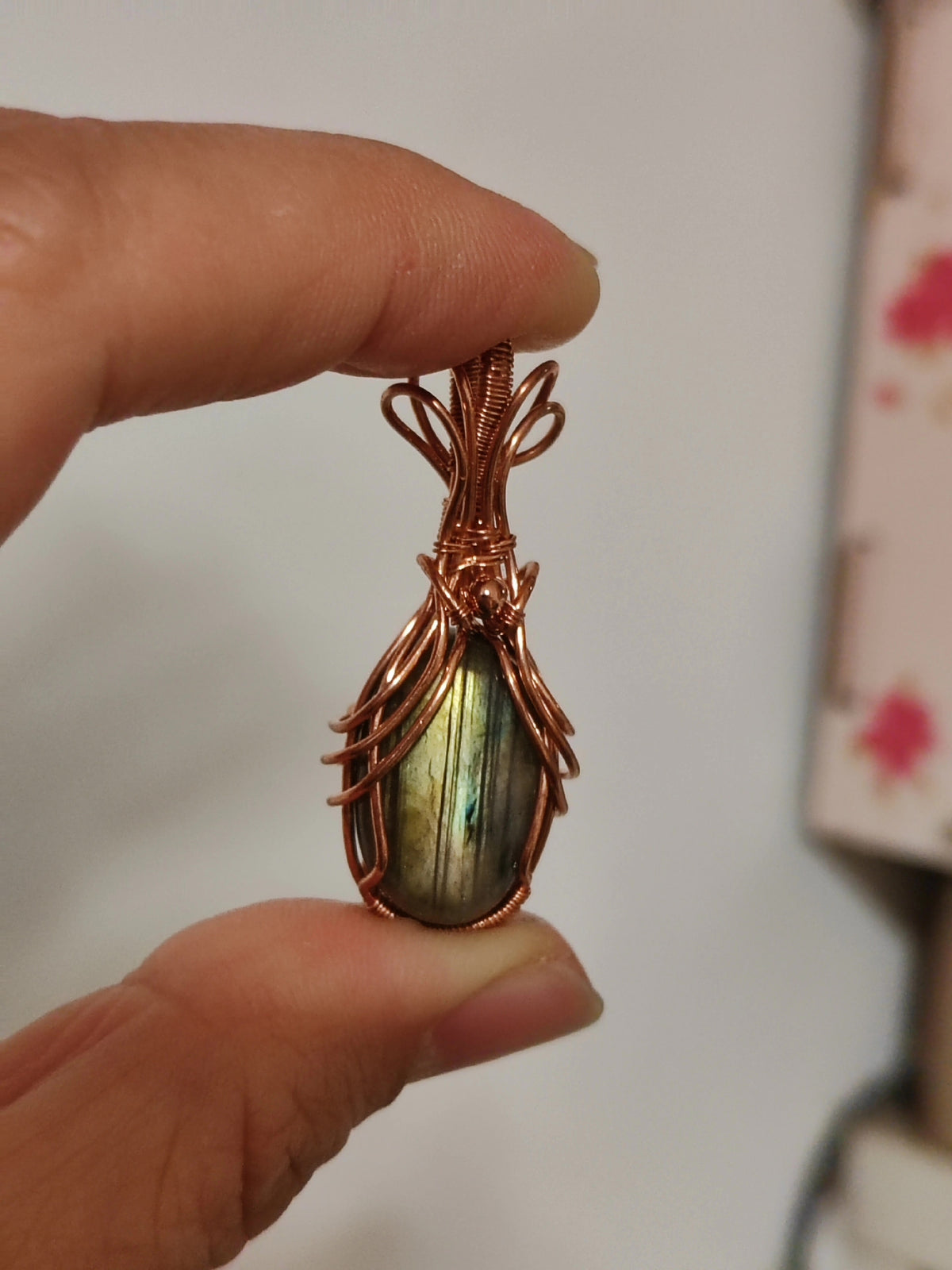 Labradorite Pendant Wire Wrapped Copper