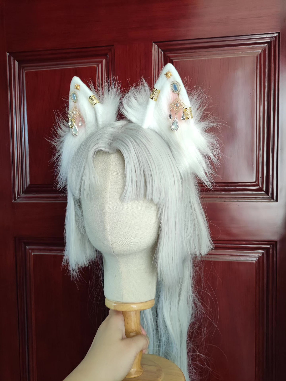 White Fox Animal Ear Headband with Crystal Decor