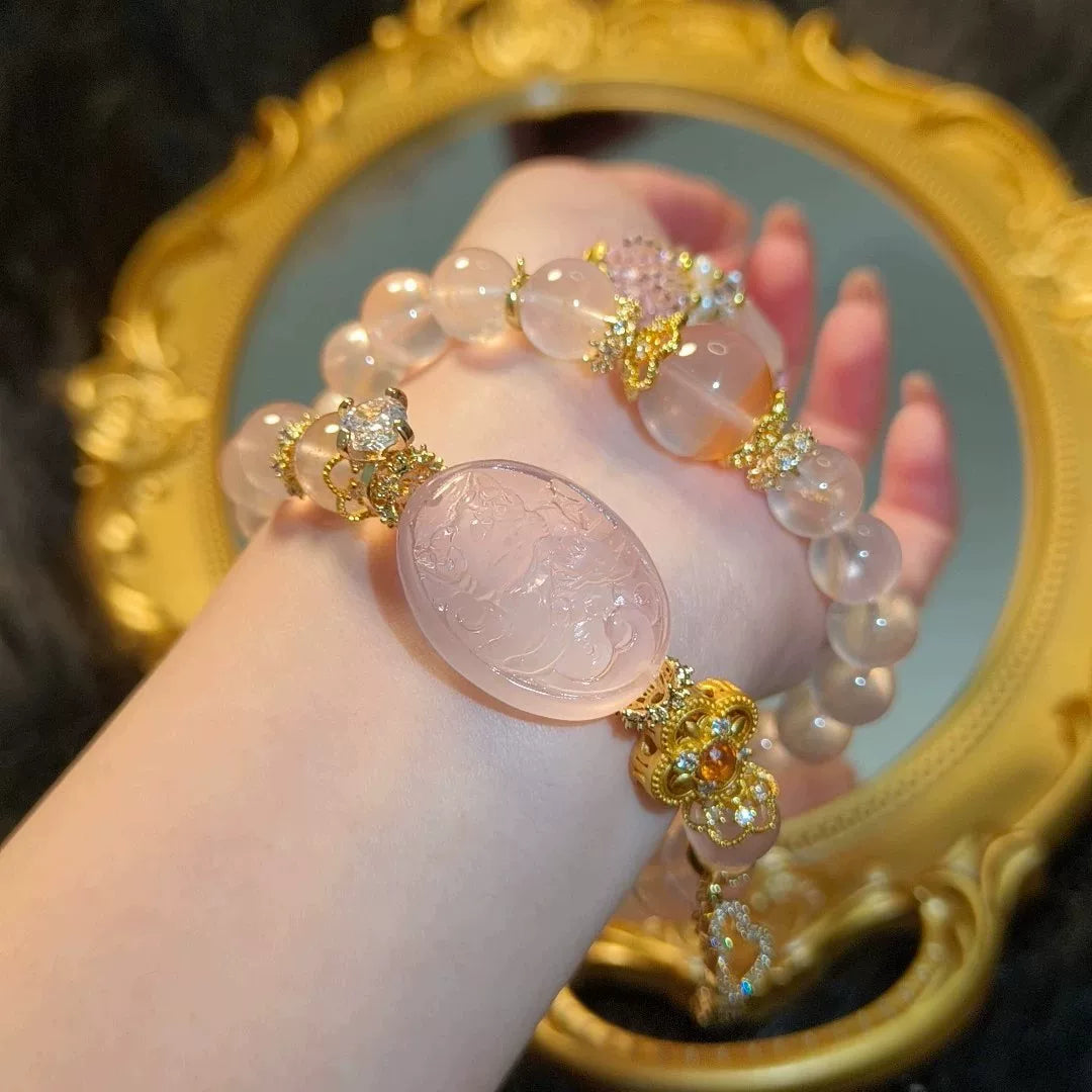 Natuurlijke Roze Kwarts Vos Armband met dubbele wikkel